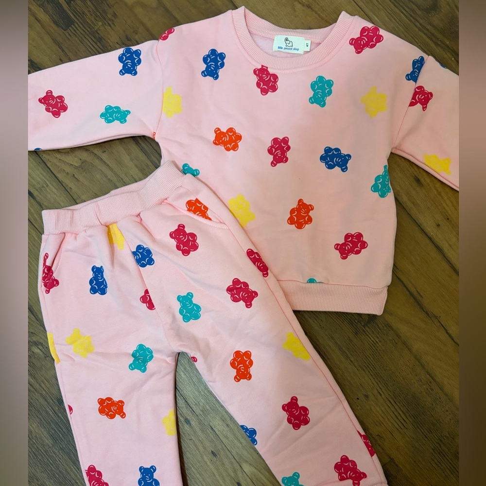 Kids Pink Gummy Bear Matching Sweatshirt & Jogger Set
